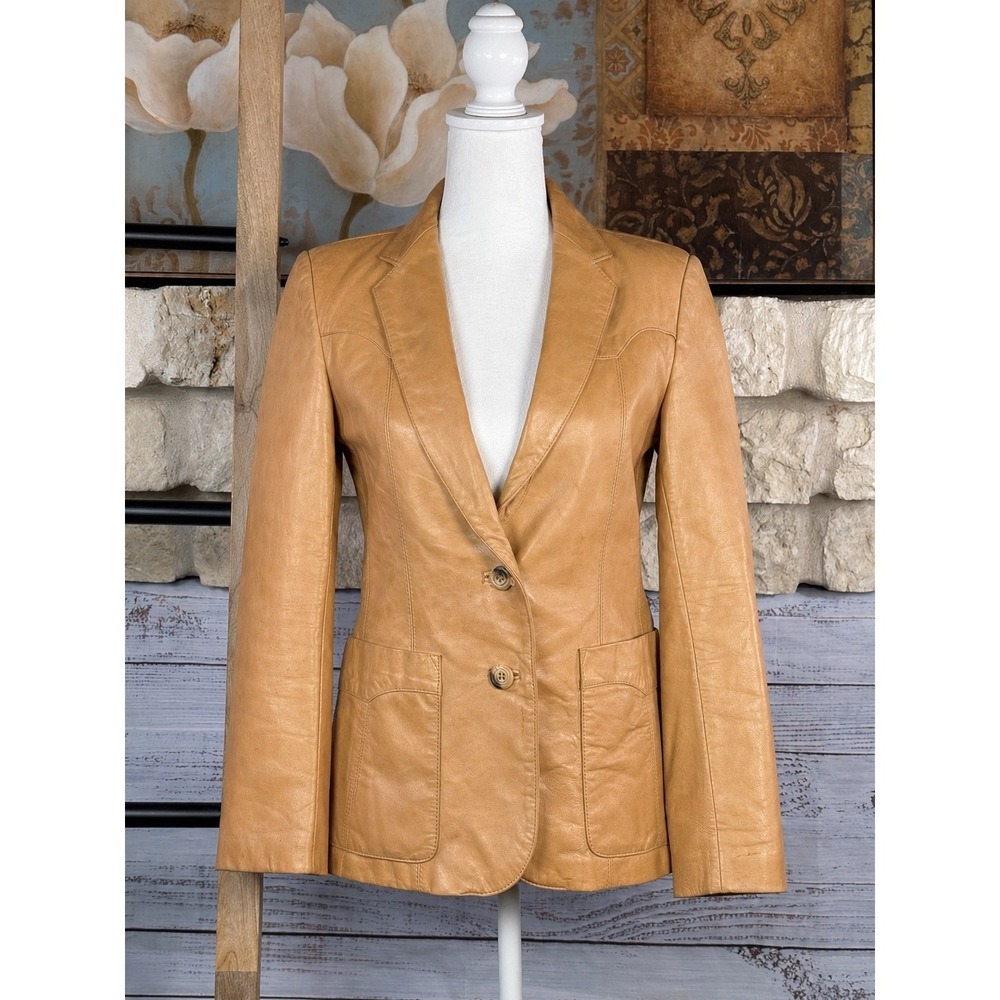 Wilsons Suede & Leather Camel Tan Western Blazer Jacket Womens Size 8